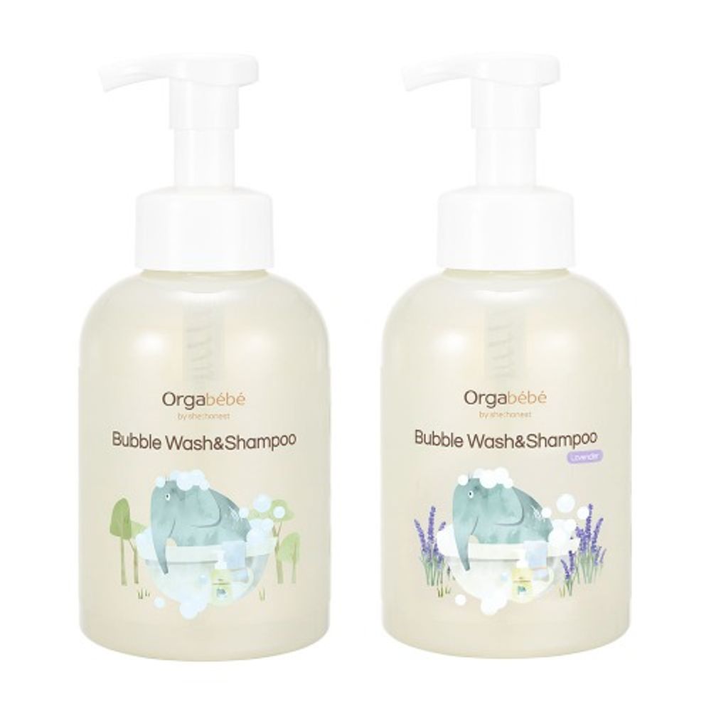 (Package Renewal) ORGABEBE Bubble Wash & Shampoo 500ml – Gentle Liquid Cleanser with 100% Coconut-Based Surfactants, Vegan, Dermatest Excellent, Natural Oils _ Made in KOREA